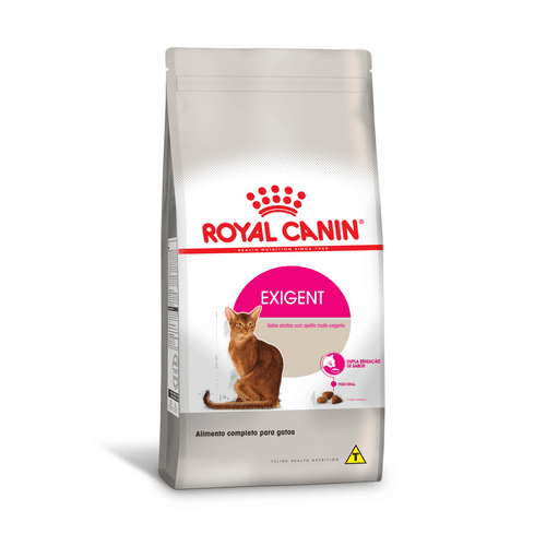 Gato Exigent 1,5Kg - Indicação: Alimento seco completo para gatos adultos com apetite muito exigente – A partir de 1 ano de idade.
•	Dupla sensação de sabor: Alguns gatos exigentes são mais atraídos pela diversidade e preferem alimentos com diferentes sabores.  Com dois tipos de croquetes com diferentes formas, composições e texturas; EXIGENT estimula a preferência natural desses gatos.
•	Peso ideal: Conteúdo energético adaptado que ajuda a manter o gato com paladar exigente no peso ideal.
•	Preferência individual: Cada gato tem uma preferência natural ao selecionar o alimento: perfil aromático, diversidade de sabor ou pelo nível de proteína. Royal Canin desenvolveu formulações diferentes para satisfazer mesmo os gatos mais exigentes.
•	Saúde urinária: Formulado para auxiliar na manutenção da saúde do trato urinário dos gatos.