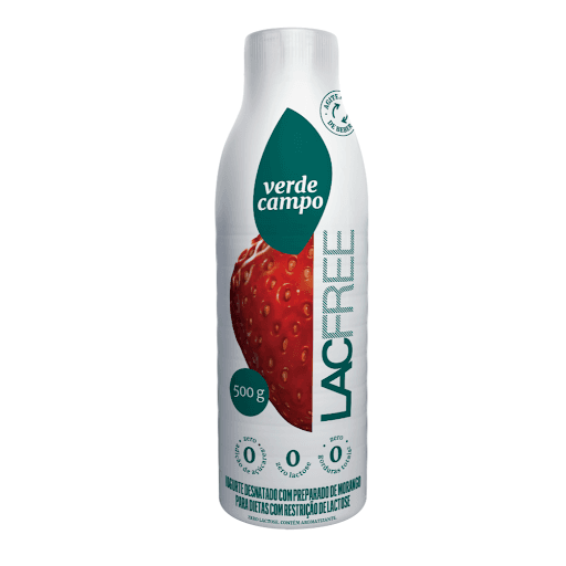 Iogurte Morango Lacfree Verde Campo 500G - A primeira linha de lácteos sem lactose do Brasil. Iogurtes, queijos e outros laticínios leves e indicados aos intolerantes à lactose. Os iogurtes Lacfree Verde Campo, são livres de conservantes, são adoçados com stévia (adoçante natural) e contêm aromas e corantes naturais.