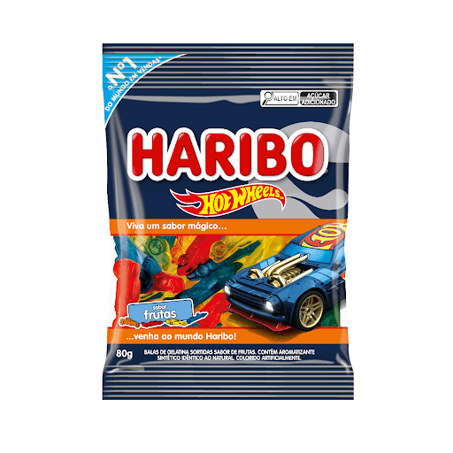 Bala de Gelatina Hot Wheels Frutas Sortidas 80g - Haribo - Vai ser impossível resistir a esse mix! Formatos exclusivos de carros Hot Wheels™ com o tradicional sabor de frutas sortidas da Haribo: morango, framboesa, limão e laranja.