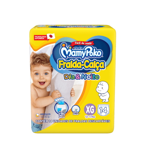 MamyPoko Fralda-Calça Dia&Noite XG14 - MamyPoko Fralda-Calça™ Dia&Noite é super prática! Ela veste fácil e se ajusta automaticamente. A sua cintura macia e elástica estica até 2 vezes*, garantindo mais conforto. Absorve até 5 copos de líquido e tem proteção dupla nas pernas, evitando vazamento e mantendo o seu bebê sequinho por até 12 horas**.

* Em relação ao tamanho original. ** Pode variar de acordo com os hábitos e características do bebê.