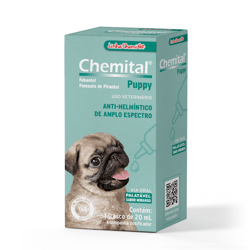 Chemital Puppy 20 ml - É um anti-helmíntico de amplo espectro  para filhotes de cães e para cães adultos de raças pequenas.