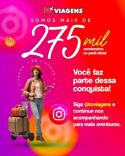 A TZ Viagens acaba de alcançar 275 mil seguidores aqui no Instagram! 🎉

😍 E tudo isso só foi possível graças a você, que embarca com a gente nos sonhos, destinos e experiências inesquecíveis pelo mundo. Cada curtida, comentário e mensagem faz parte dessa jornada que não para de crescer.

Siga nosso Instagram oficial @tzviagens  

Obrigado por viajar conosco todos os dias!