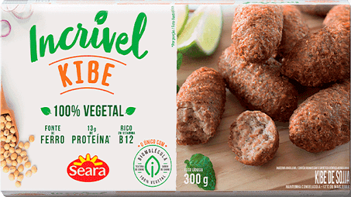 Incrível Kibe 300G - Feito a base de proteína 100% vegetal. Não contém derivados de ovo e leite, fonte de fibra, zero gordura trans, 13g de proteína.