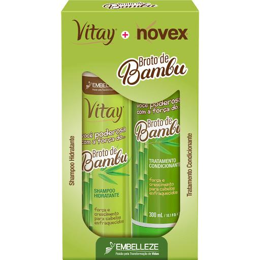 Shampoo e Condicionador Vitay Novex Broto de Bambu KIT - Para maior comodidade e praticidade na hora de cuidar dos seus cabelos, a Embelleze criou para você o Kit VItay Novex Broto de Bambu – Crescimento e Força. Os produtos da família Broto de Bambu ajudam a fortalecer, e estimular o crescimento, desembaraçam e deixam seus cabelos macios e sedosos.