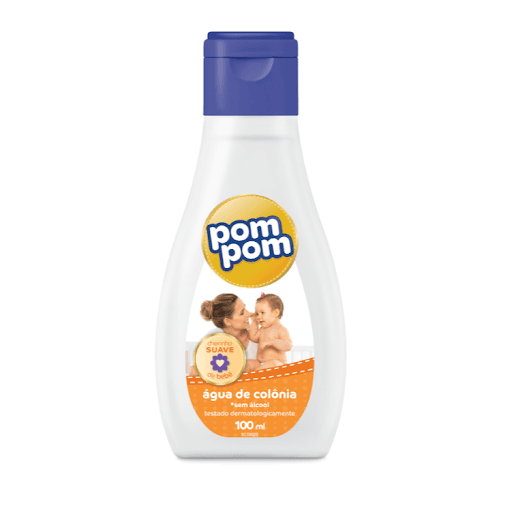 Agua De Colonia Com 100Ml - Pom Pom - A Água de Colônia Pom Pom é dermatologicamente testada, não contém álcool etílico e não irrita a pele  delicada do bebê.