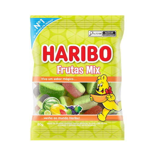 Bala de Gelatina Frutas Mix 80g - Haribo - O mix perfeito para compartilhar! Com textura macia, Frutas Mix chega com os incríveis sabores de melancia, maçã verde, uva, goiaba, melão e limão. Escolha o seu preferido e aproveite!
