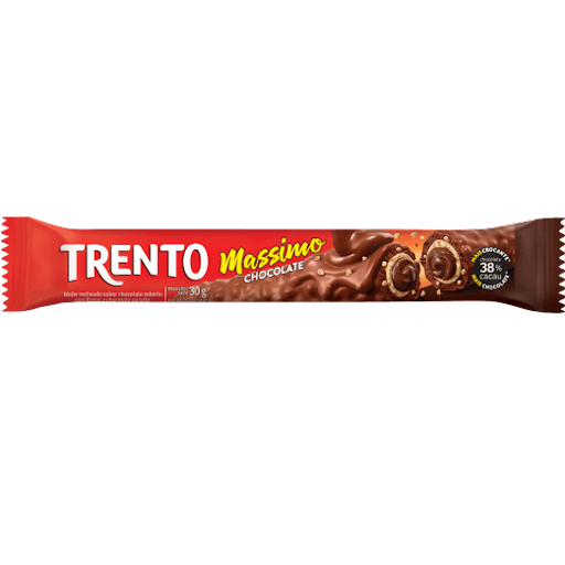 Trento Massimo Chocolate 30G - Wafer recheado sabor chocolate coberto com flocos e chocolate ao leite.