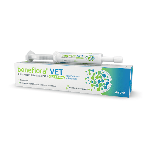 Beneflora Vet 14G Pst x 1 - Avert - Simbiótico (associação de probióticos + prebióticos) com nutrientes benéficos ao ambiente intestinal. Proporciona auxílio na recomposição da microbiota intestinal