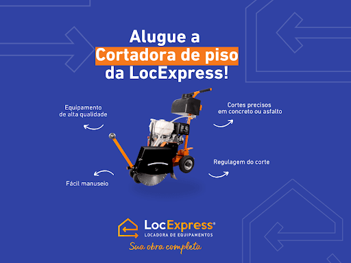 Alugue a cortadora de piso da LocExpress! 

✅ Cortes precisos em concreto ou asfalto;
✅ Regulagem do corte;
✅ Fácil manuseio;
✅ Equipamento de alta qualidade.

LocExpress – Sua obra Completa! 🚀
