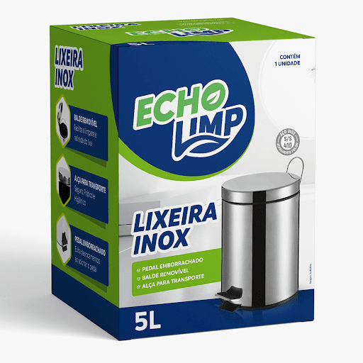 Lixeira Inox 5L c/pedal - Echolim - Multicoisas - A Lixeira Inox 5L com Pedal da Echolimp é a solução ideal para a organização e higiene do seu ambiente, combinando funcionalidade e elegância em um único produto. Fabricada pela renomada marca Echolimp, esta lixeira apresenta um design sofisticado e durável, perfeito para uso doméstico, escritórios, banheiros e outros ambientes.