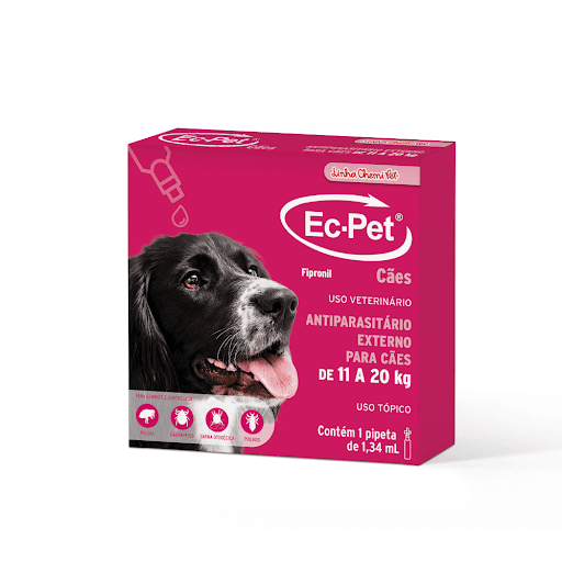 Ec Pet 1,34 ml - É indicado na prevenção e controle das ectoparasitoses dos cães causadas por pulgas, piolho, carrapatos e sarna otodécica.