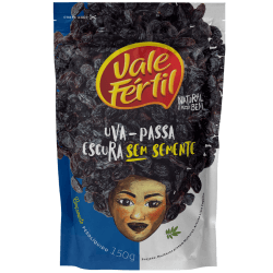 Uva Passa Escura s/semente Sachê 150g - Vale Fértil - Uva passa escura sem semente.
