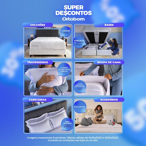 As Super Ofertas Ortobom continuam com até 50% OFF! 🤩

Não fique de fora, aproveite todos os descontos apenas neste mês de Abril.

Colchões, Bases, Cabeceiras, Travesseiros, Roupa de cama e muito mais!

Passe em nossa loja hoje e descubra de perto as melhores oportunidades para renovar o seu conforto.