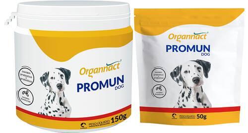 Promun Dog 50G - Organnact - Produto de fácil administração (pó palatável).Pode ser oferecido como suplemento alimentar em casos de: doenças virais, papilomatoses e no período de vacinação.